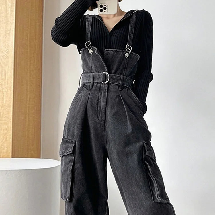 Jumpsuits Women Design Cool Autumn Simple All-match Belt Leisure Retro Korean Style Comfortable Classic Ladies Streetwear New