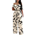 Jumpsuits for Women 2025 Spring Fashion Off Shoulder Casual Plain Short Sleeve Shirred Waist Daily Long Wide Leg Jumpsuit 2025