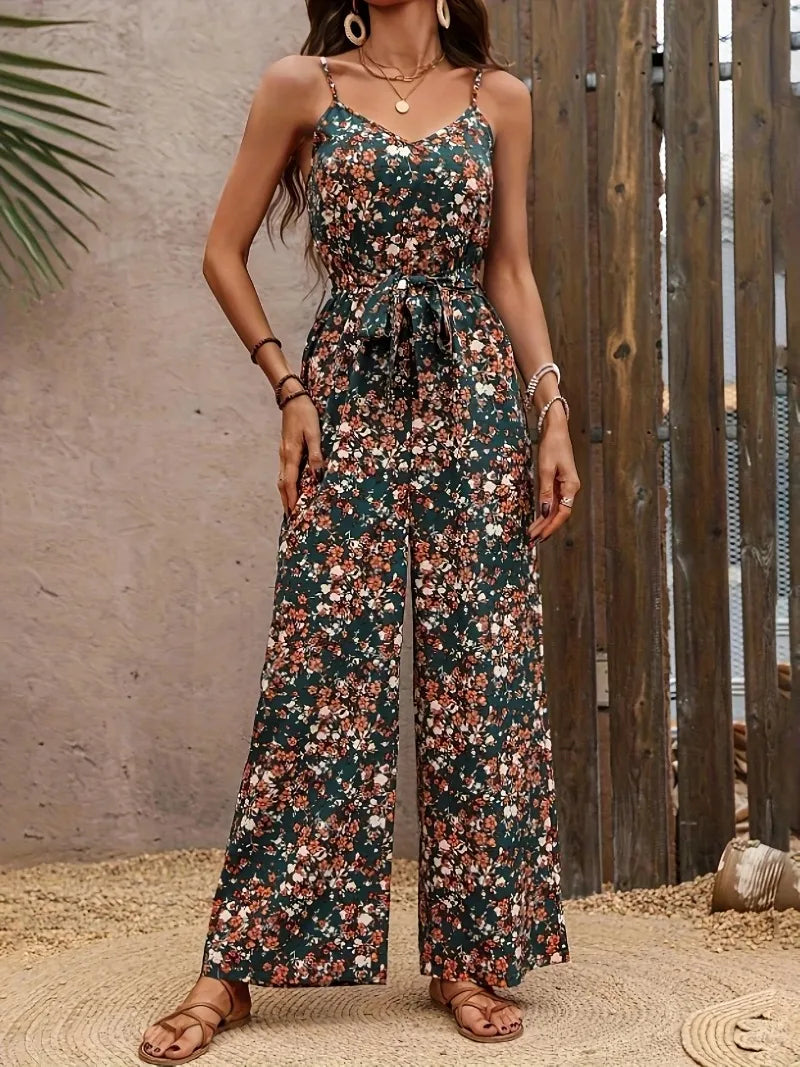 Jumpsuits for Women Summer Casual Printed Round Neck Suspender Jumpsuit Overalls for Women Monos Mujer Elegante Jump Suits