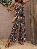 Jumpsuits for Women Summer Casual Printed Round Neck Suspender Jumpsuit Overalls for Women Monos Mujer Elegante Jump Suits