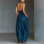 Summer New Elegant Jumpsuits For Women Fashion Solid Patchwork High Waist Halter Playsuits Sexy Backless Lace-Up Lady Bodysuits