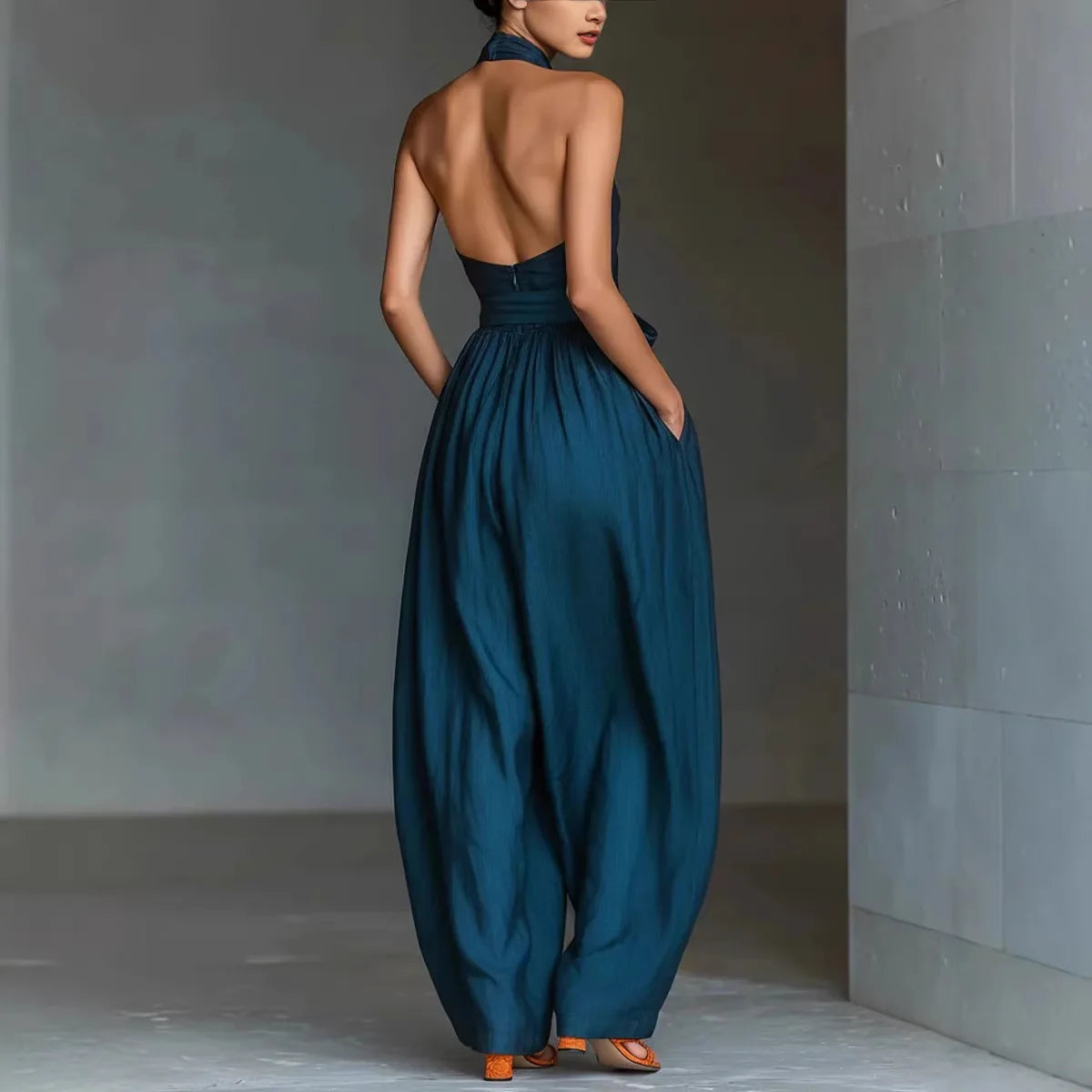 Summer New Elegant Jumpsuits For Women Fashion Solid Patchwork High Waist Halter Playsuits Sexy Backless Lace-Up Lady Bodysuits
