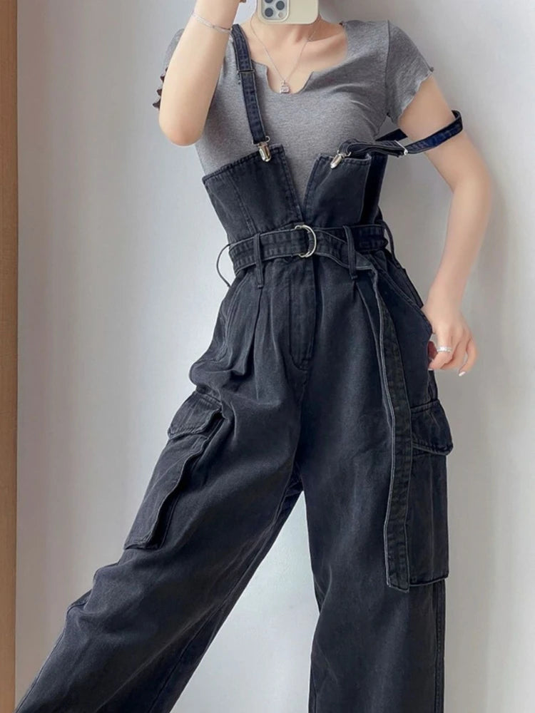 Jumpsuits Women Design Cool Autumn Simple All-match Belt Leisure Retro Korean Style Comfortable Classic Ladies Streetwear New