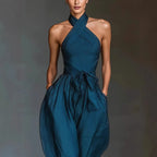 Summer New Elegant Jumpsuits For Women Fashion Solid Patchwork High Waist Halter Playsuits Sexy Backless Lace-Up Lady Bodysuits