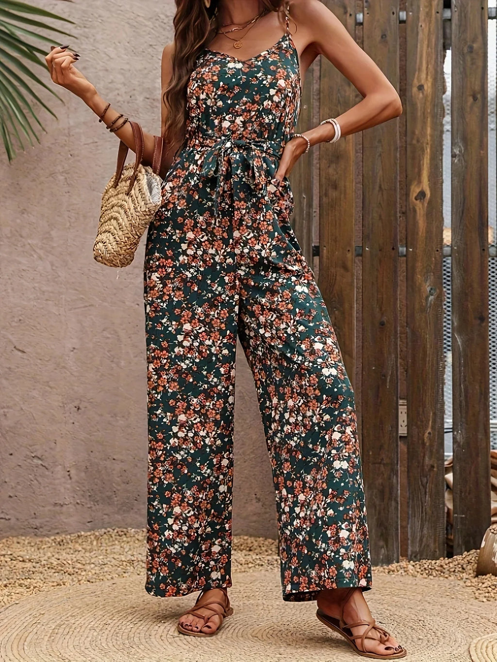 Jumpsuits for Women Summer Casual Printed Round Neck Suspender Jumpsuit Overalls for Women Monos Mujer Elegante Jump Suits