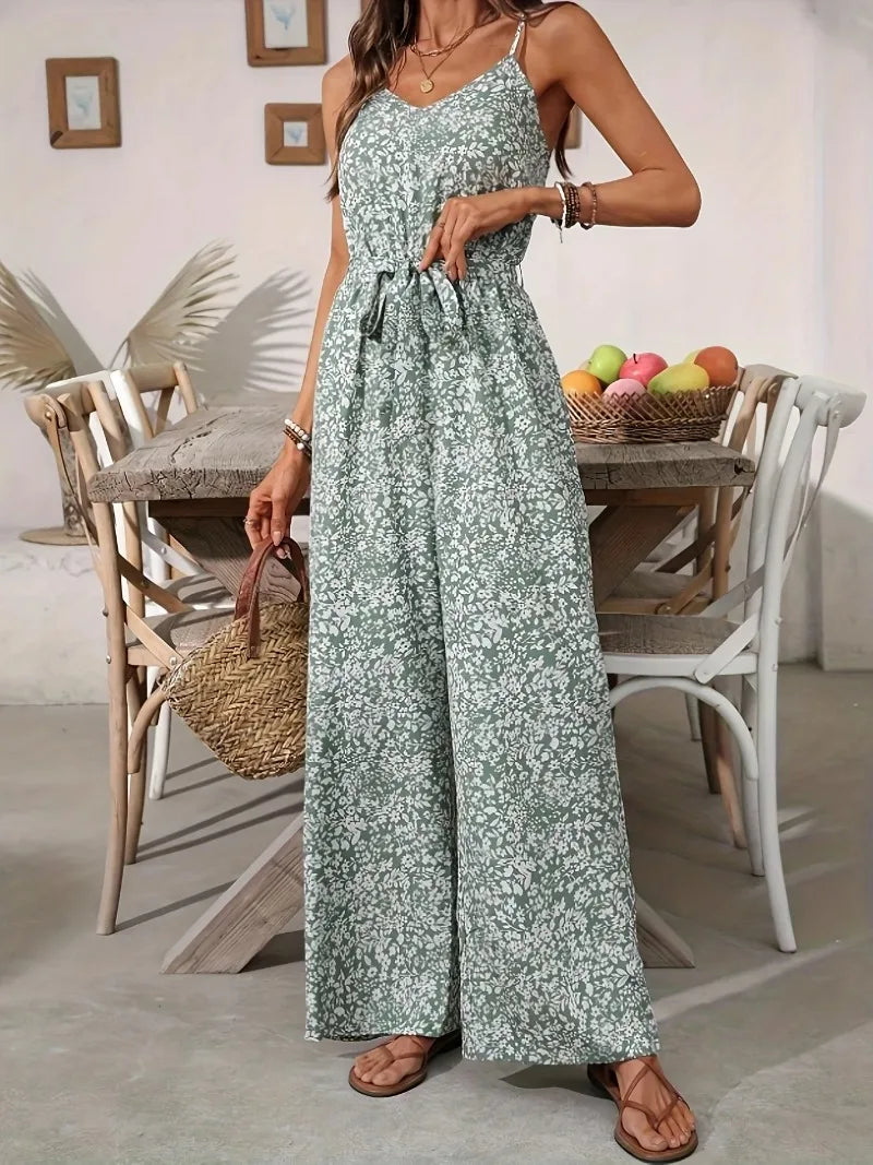Jumpsuits for Women Summer Casual Printed Round Neck Suspender Jumpsuit Overalls for Women Monos Mujer Elegante Jump Suits