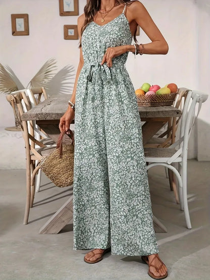 Jumpsuits for Women Summer Casual Printed Round Neck Suspender Jumpsuit Overalls for Women Monos Mujer Elegante Jump Suits