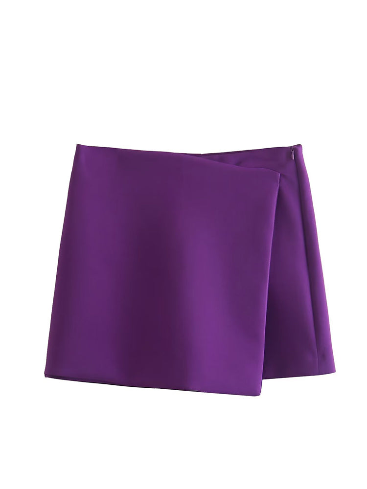Willshela Women Fashion Solid Asymmetrical Side Zipper Skirts Shorts Vintage High Waist Female Chic Lady Shorts