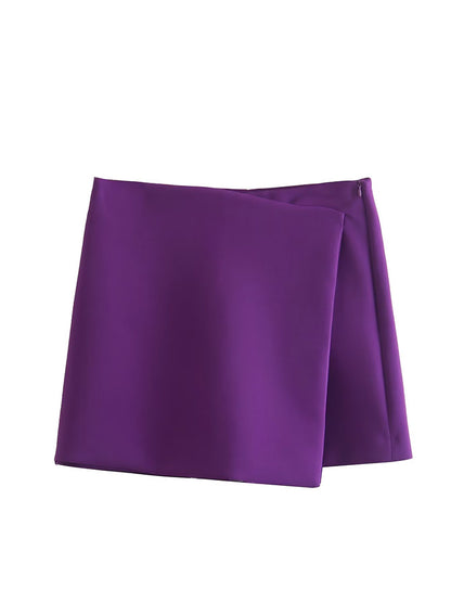 Willshela Women Fashion Solid Asymmetrical Side Zipper Skirts Shorts Vintage High Waist Female Chic Lady Shorts