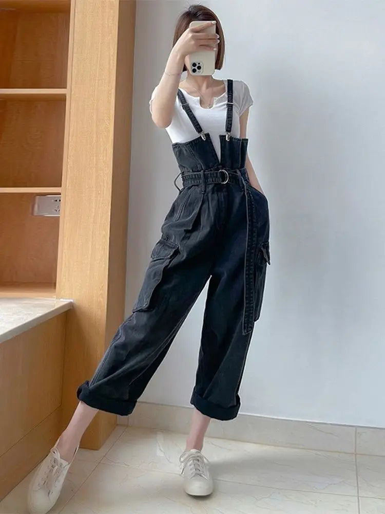 Jumpsuits Women Design Cool Autumn Simple All-match Belt Leisure Retro Korean Style Comfortable Classic Ladies Streetwear New