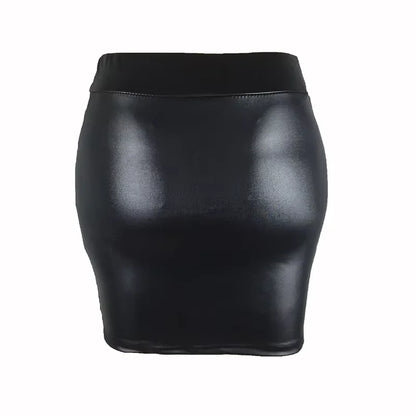 Women's High-Waist Slim Fit Mini Skirt Vintage Bodycon Hip Pencil Skirt Sexy Imitation PU Clubwear Ladies Office Clothing