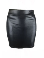 Women's High-Waist Slim Fit Mini Skirt Vintage Bodycon Hip Pencil Skirt Sexy Imitation PU Clubwear Ladies Office Clothing