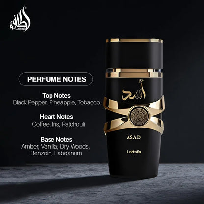 Lattafa Perfumes Asad for Unisex Eau De Parfum Spray 3.4 Ounce