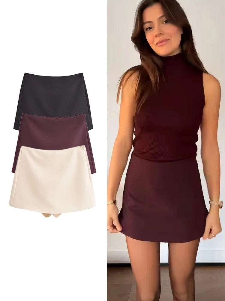 TFMLN New Spring Women Solid Skort Fashion Causal Side Zipper Mini Shorts Skirts Vintage High Waist Streetwear Shorts Skirts