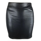 Women's High-Waist Slim Fit Mini Skirt Vintage Bodycon Hip Pencil Skirt Sexy Imitation PU Clubwear Ladies Office Clothing
