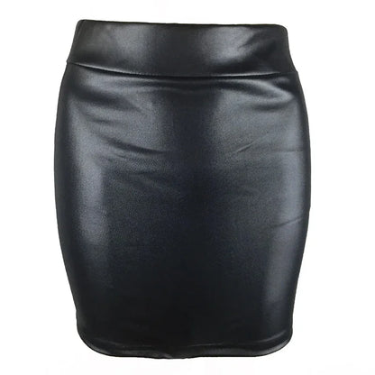 Women's High-Waist Slim Fit Mini Skirt Vintage Bodycon Hip Pencil Skirt Sexy Imitation PU Clubwear Ladies Office Clothing