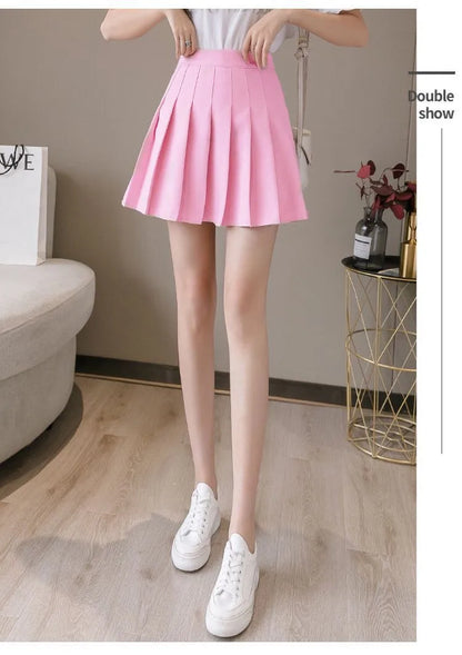 Pleated Mini Skirt with Shorts Women's High Waist A-Line Skater Skort White Black Pink Sporty School Uniform New Fashion HotSale