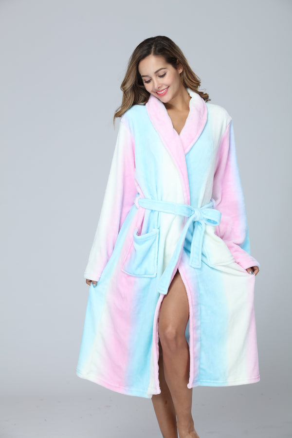 RONGTAI Womens Bathrobe Ladies Fleece Plush Warm Long Robes Fleece Nightgown Sleepwear