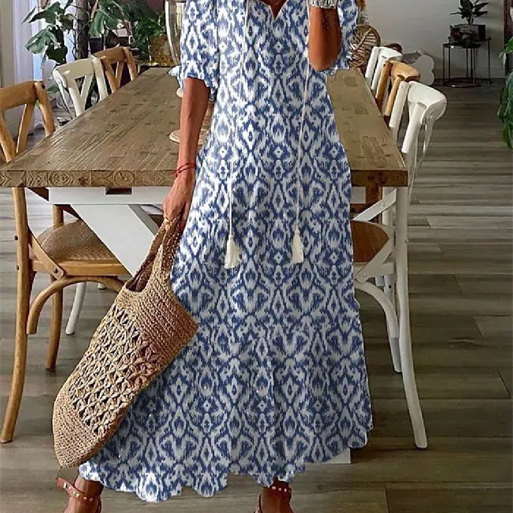 Women'S Printed Medium Sleeve Long Dress