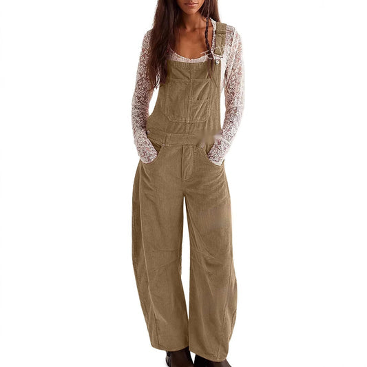 Corduroy Overalls Fashionable Wide-Leg Casual Jumpsuits