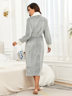 RONGTAI Womens Bathrobe Ladies Fleece Plush Warm Long Robes Fleece Nightgown Sleepwear