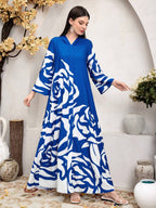 Mulvari Pattern Printed Hooded Modest Long Sleeve Dress