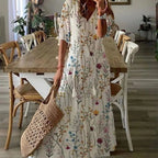 Women'S Printed Medium Sleeve Long Dress