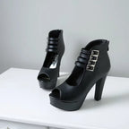 2025 Summer New Womens Ankle Boots Sandals High Quality PU Leather Buckle Strap Zip Stiletto Heels plus Size 35-46 Shoes