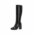 Green Yellow Boots for Woman Snake Skin PU Leather Block High Heels Zipper Womens Winter Boots Knee High Long Boots
