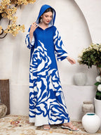 Mulvari Pattern Printed Hooded Modest Long Sleeve Dress