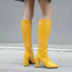Green Yellow Boots for Woman Snake Skin PU Leather Block High Heels Zipper Womens Winter Boots Knee High Long Boots