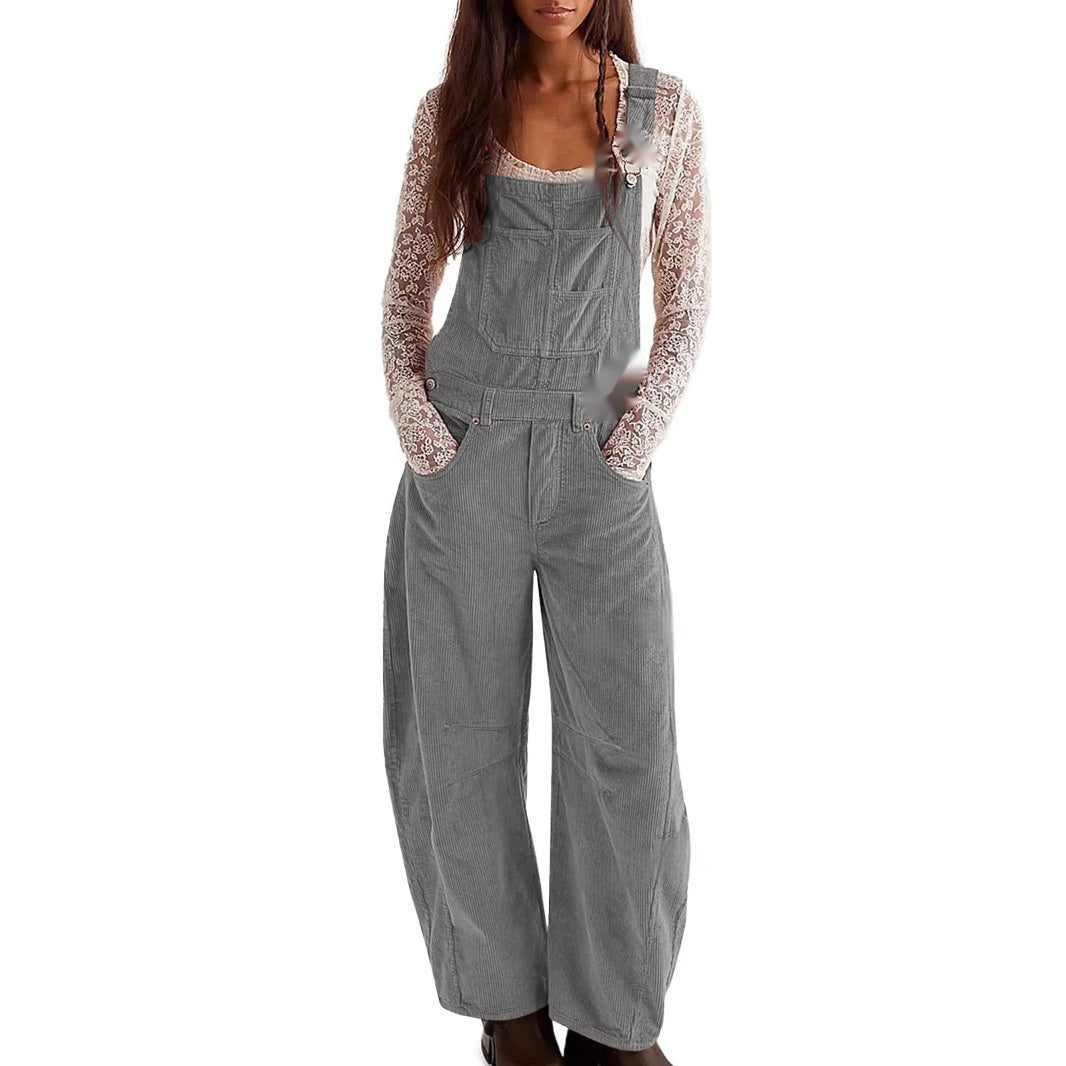 Corduroy Overalls Fashionable Wide-Leg Casual Jumpsuits