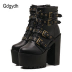 Sexy Rivet Black Ankle Boots Women Platform Soft Leather Autumn Winter Ladies Boots with Zipper Ultra High Heels Shoes