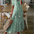 Women'S Printed Medium Sleeve Long Dress