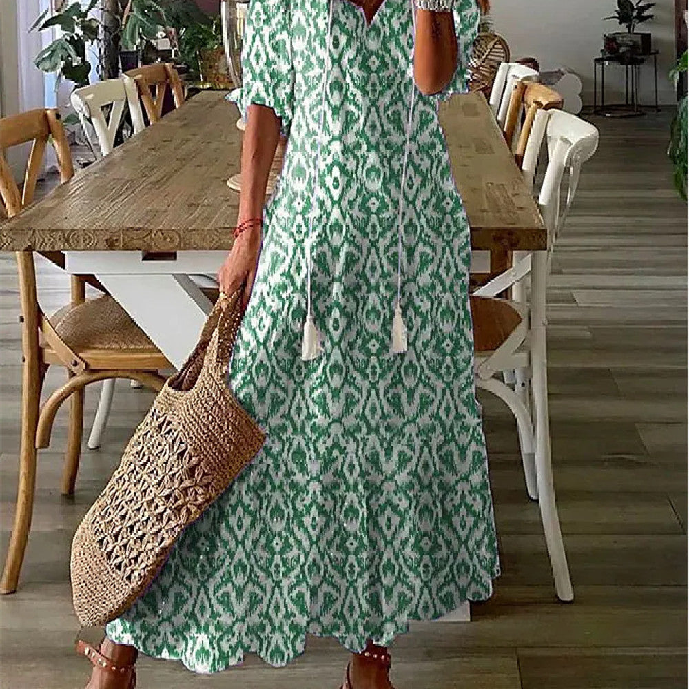 Women'S Printed Medium Sleeve Long Dress