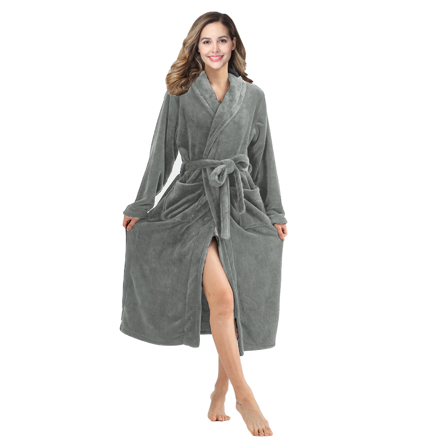 RONGTAI Womens Bathrobe Ladies Fleece Plush Warm Long Robes Fleece Nightgown Sleepwear