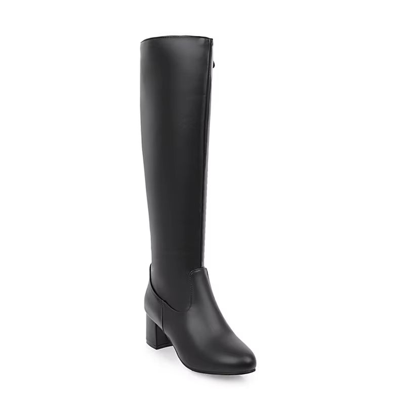 2023 Autumn Winter Block High Heel Boots White Black Womens Shoes Long Knight Ride Knee High Boots Female Shoe plus Size