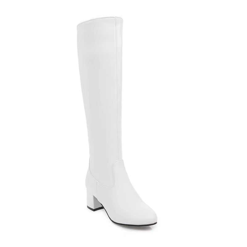 2023 Autumn Winter Block High Heel Boots White Black Womens Shoes Long Knight Ride Knee High Boots Female Shoe plus Size