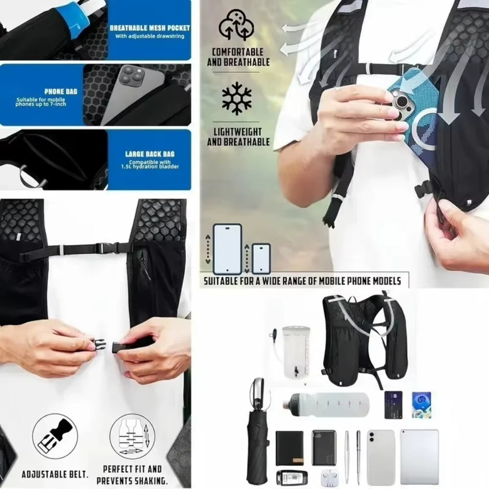 Running Hydration Vest for Men Women, Water Resistant Breathable Backpack for Hiking Cycling Trail Marathons