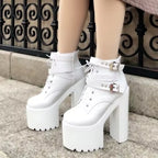 European and American Nightclub Sexy Ankle Boots 2025 Fall New 16 Cm Super High Heel Womens Boots Crude Heel Lace-Up Short Boots