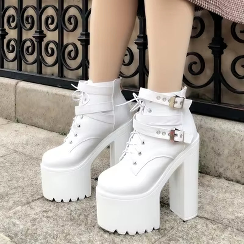 European and American Nightclub Sexy Ankle Boots 2025 Fall New 16 Cm Super High Heel Womens Boots Crude Heel Lace-Up Short Boots